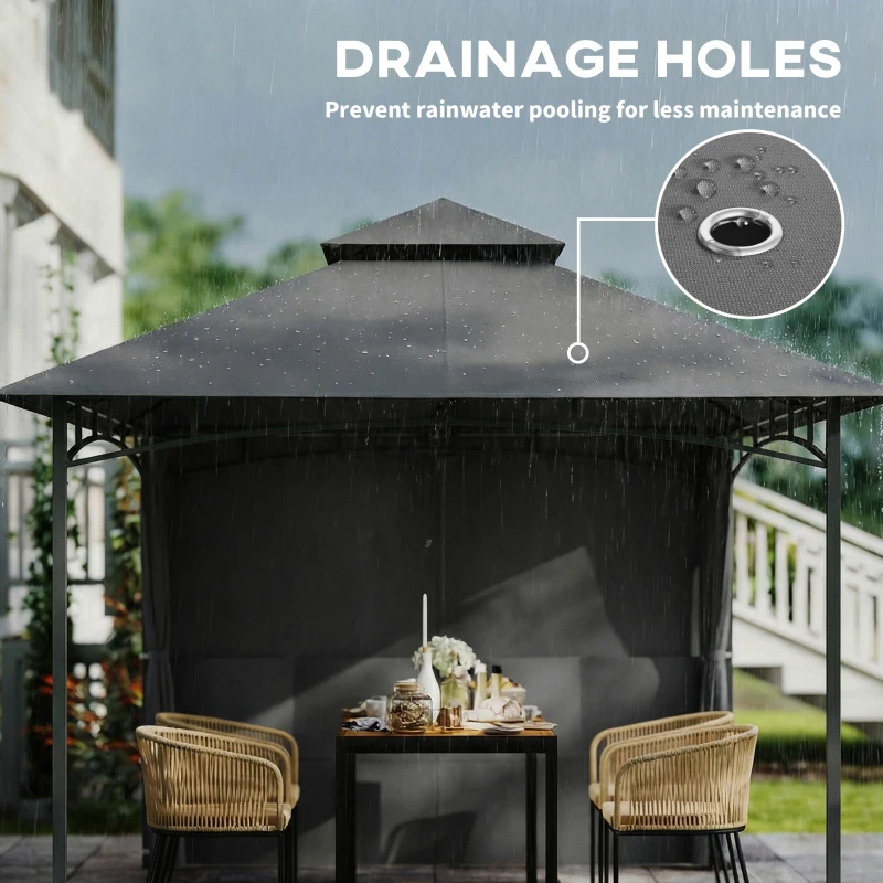 Outsunny 10' x 10' Patio Gazebo, Double Roof Outdoor Gazebo Canopy Shelter with Storage, Hook, Metal Frame, Dark Grey