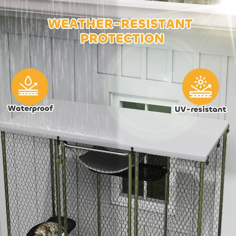 PawHut Catio Outdoor Cat Enclosure, Galvanized Steel Walk-in Cat Cage with Waterproof Cover, 5 Adjustable Platforms, Hammock