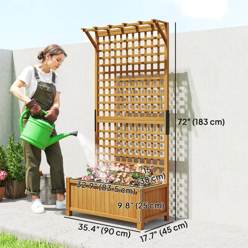 Outsunny Wood Planter with Trellis for Vine Climbing, Raised Garden Bed, Privacy Screen for Backyard, Patio, Deck, Yellow