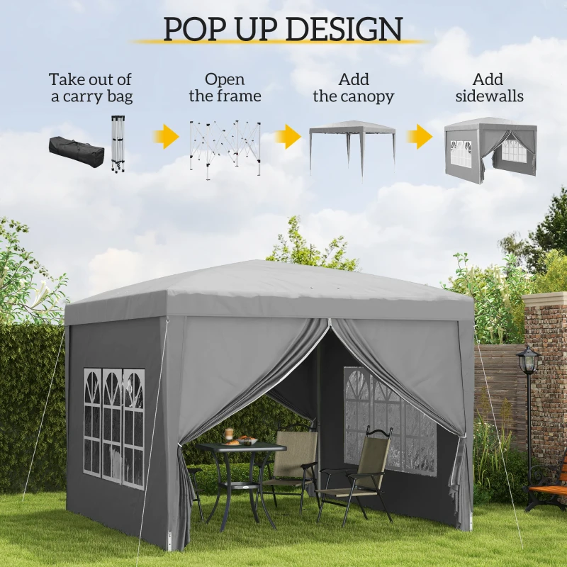 Outsunny 10'x10' Outdoor Pop Up Party Tent Wedding Gazebo Canopy with Carrying Bag (Light Grey)