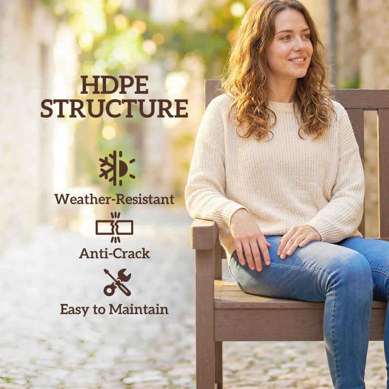 Outsunny 2-Person Garden Bench, HDPE Outdoor Bench with 530 lbs Capacity, Curved Seat for Backyard, Park, Porch, Lawn, Brown