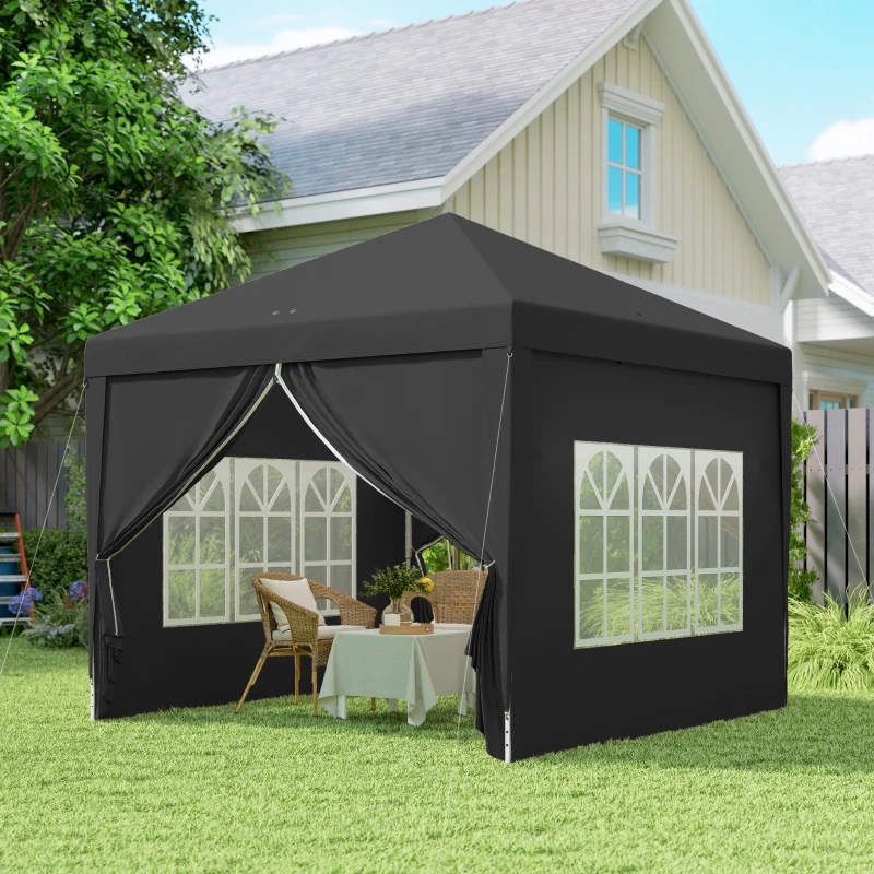 Outsunny 10'x10' Outdoor Pop Up Party Tent Wedding Gazebo Canopy with Carrying Bag (Black)