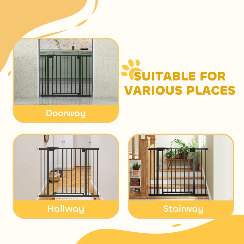 PawHut Baby Gate, Pet Safety Gate Pressure Fit, 30"-41" Wide with Two-Way Open, Auto-Close for Stair, Doorways, Hallways, Black