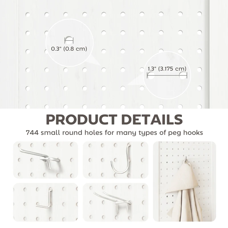 HOMCOM 5.6 Ft. Tall 6-Panel Room Divider, Pegboard Panel Folding Privacy Screen, Partition Wall Divider for Bedroom, White