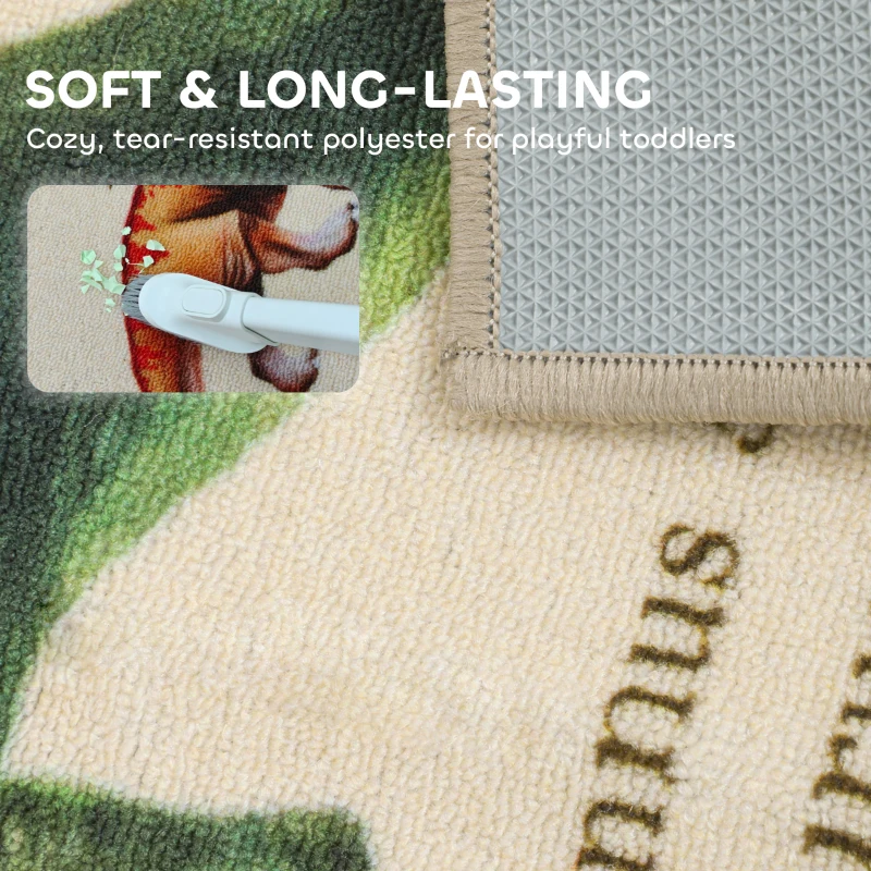 Qaba Large Play Mat 79" x 59", Crawling Mat for Toddlers, Living Room and Bedroom with Dinosaur Pattern, Khaki