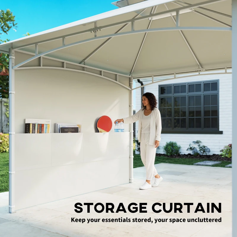 Outsunny 10' x 10' Patio Gazebo, Double Roof Outdoor Gazebo Canopy Shelter with Storage, Hook, Metal Frame, Cream White