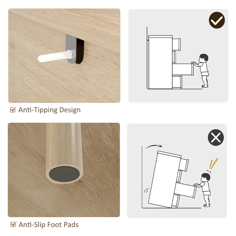 HOMCOM Bedroom Chest of Drawers, 6 Drawer Dresser with Fluted Panels and Solid Wood Legs, Storage Cabinet for Living Room, Oak
