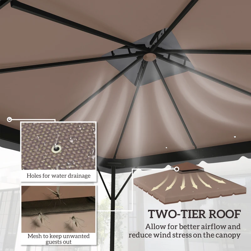Outsunny 10' x 10' Gazebo Canopy Replacement, Double-Tier Outdoor Gazebo Cover Top Roof, TOP ONLY, Khaki/Brown