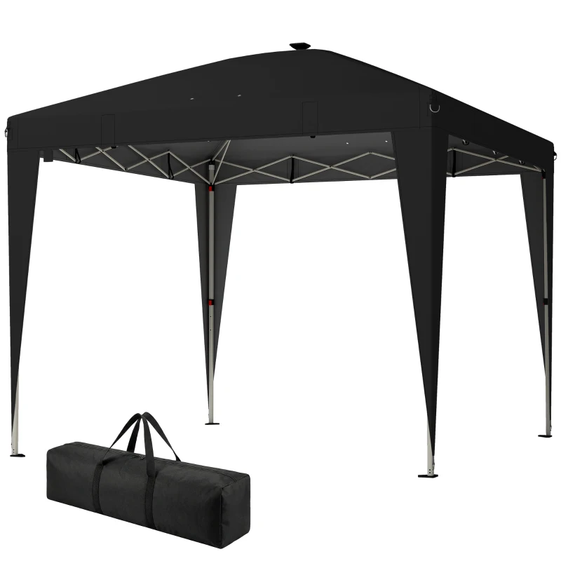 Outsunny 10 x 10 ft Pop Up Canopy Tent with Central Light, UPF 50+ Instant Portable Canopy Shelter with Remote, Black