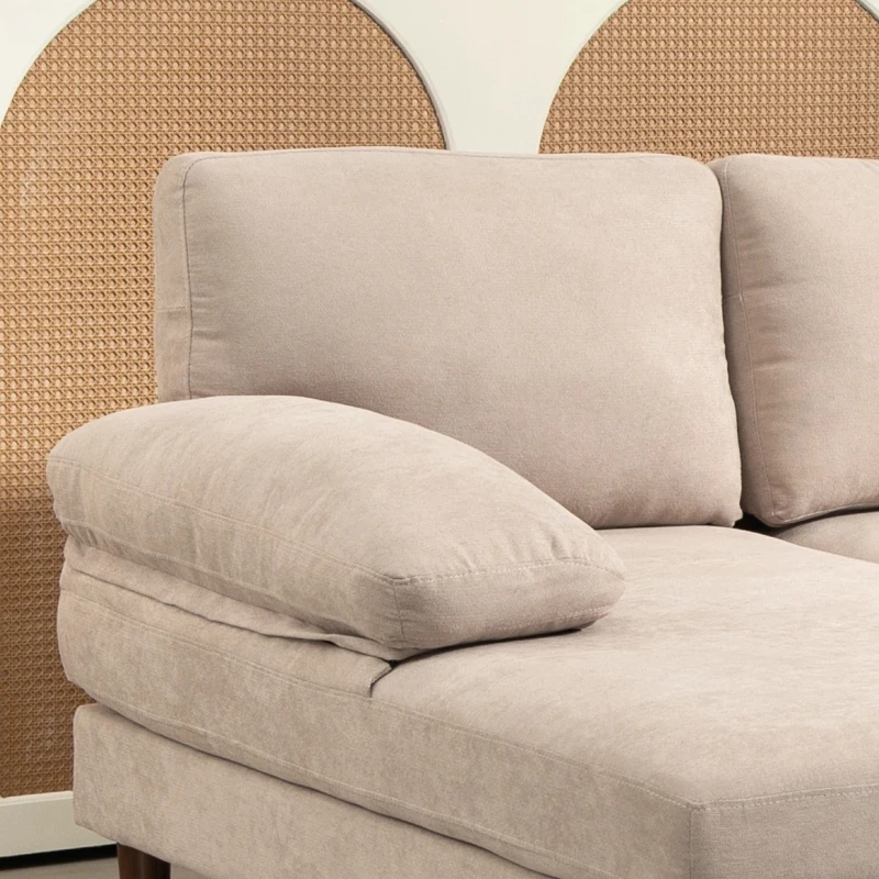 HOMCOM U Shape Couch with Double Chaise Lounge, Modern 4 Seater Sofa with Wooden Legs, Fabric Sofa for Living Room, Beige