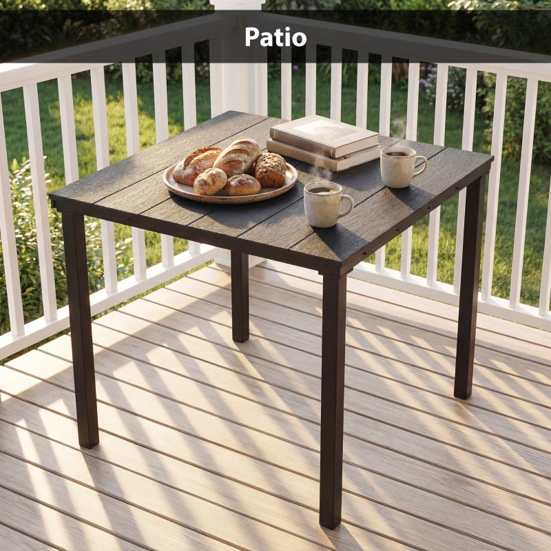 Outsunny Outdoor Dining Table for 4, Square HDPE Patio Table with Metal Legs for Garden, Backyard, Balcony, Deck, Black