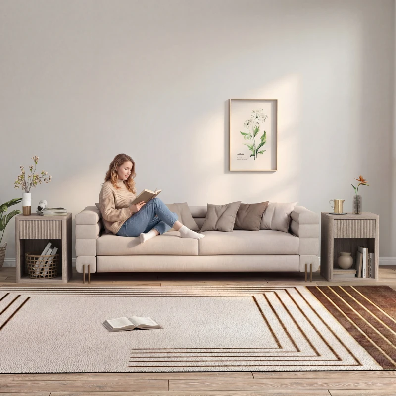 HOMCOM Nightstand with Drawer and Open Shelf, Modern Bedside Table Set of 2 for Bedroom Living Room, Grey