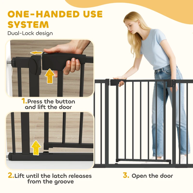 PawHut Baby Gate, Pet Safety Gate Pressure Fit, 30"-41" Wide with Two-Way Open, Auto-Close for Stair, Doorways, Hallways, Black