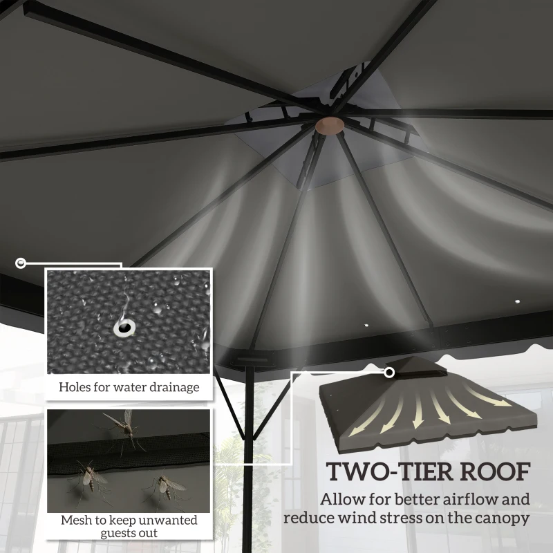 Outsunny 10' x 10' Gazebo Canopy Replacement, Double-Tier Outdoor Gazebo Cover Top Roof, TOP ONLY, Light Grey/Dark Grey