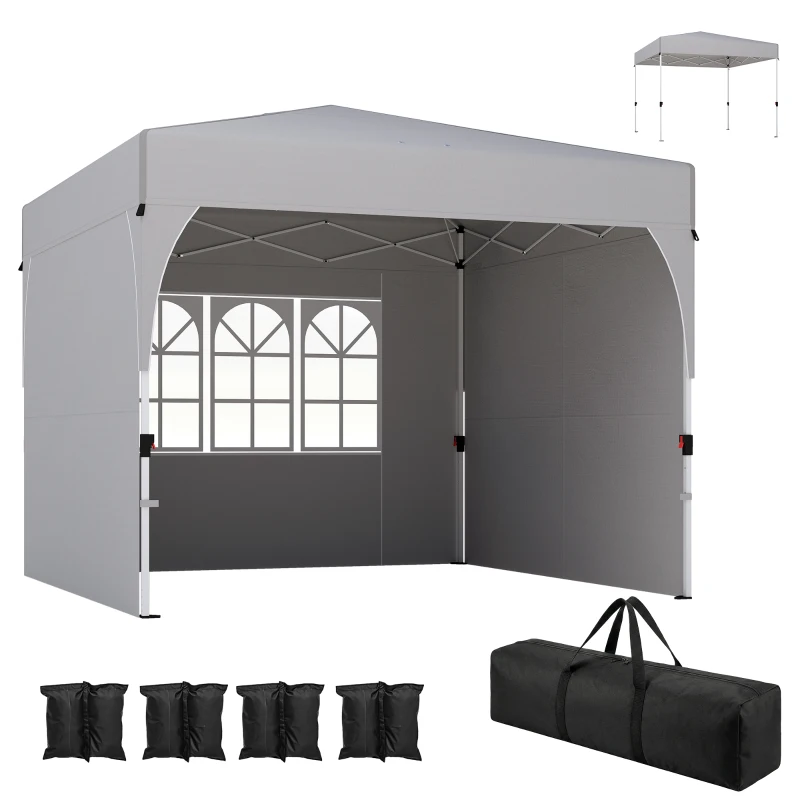 Outsunny 9.6 x 9.6 ft Pop Up Canopy Tent with 3 Sidewalls, UPF 50+ 1-Button Push Easy Setup Outdoor Instant Canopy, Light Grey