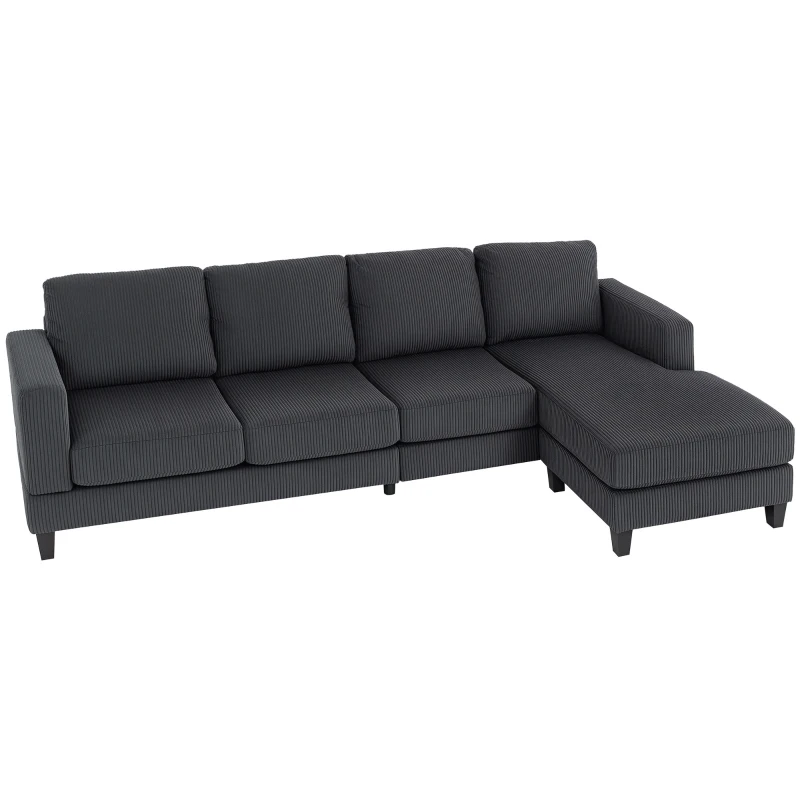 HOMCOM L Shaped Couch, L Shape Sofa with Chaise Lounge and Spring Cushion for Living Room, Bedroom, Charcoal Grey