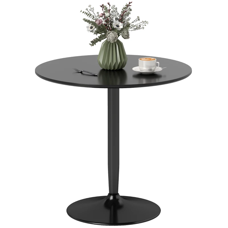 HOMCOM Modern Kitchen Table for 2 People, Round Dining Table with Steel Base for Living Room, Dining Room, Black