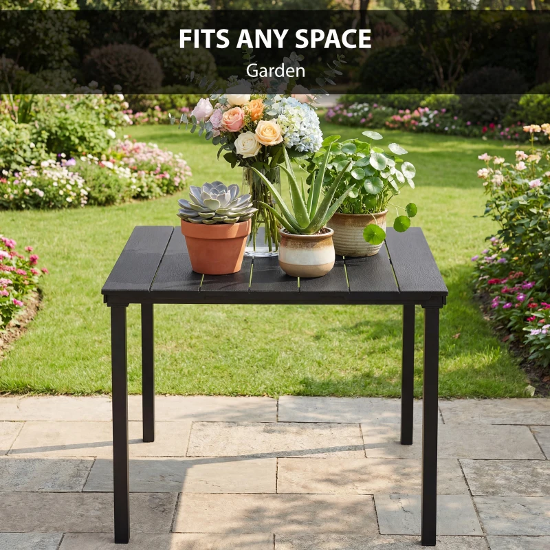 Outsunny Outdoor Dining Table for 4, Square HDPE Patio Table with Metal Legs for Garden, Backyard, Balcony, Deck, Black