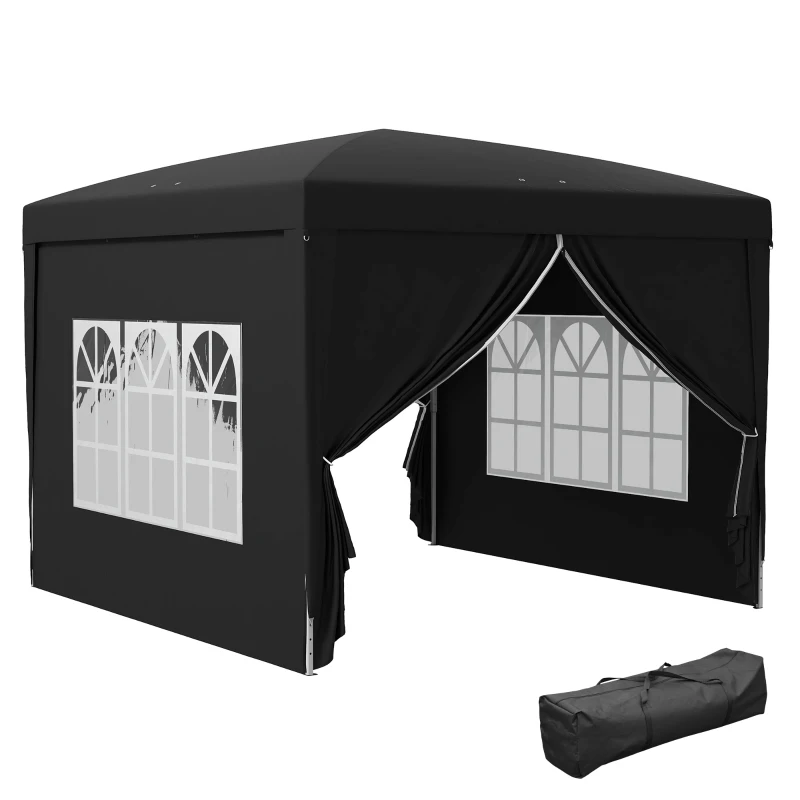 Outsunny 10'x10' Outdoor Pop Up Party Tent Wedding Gazebo Canopy with Carrying Bag (Black)