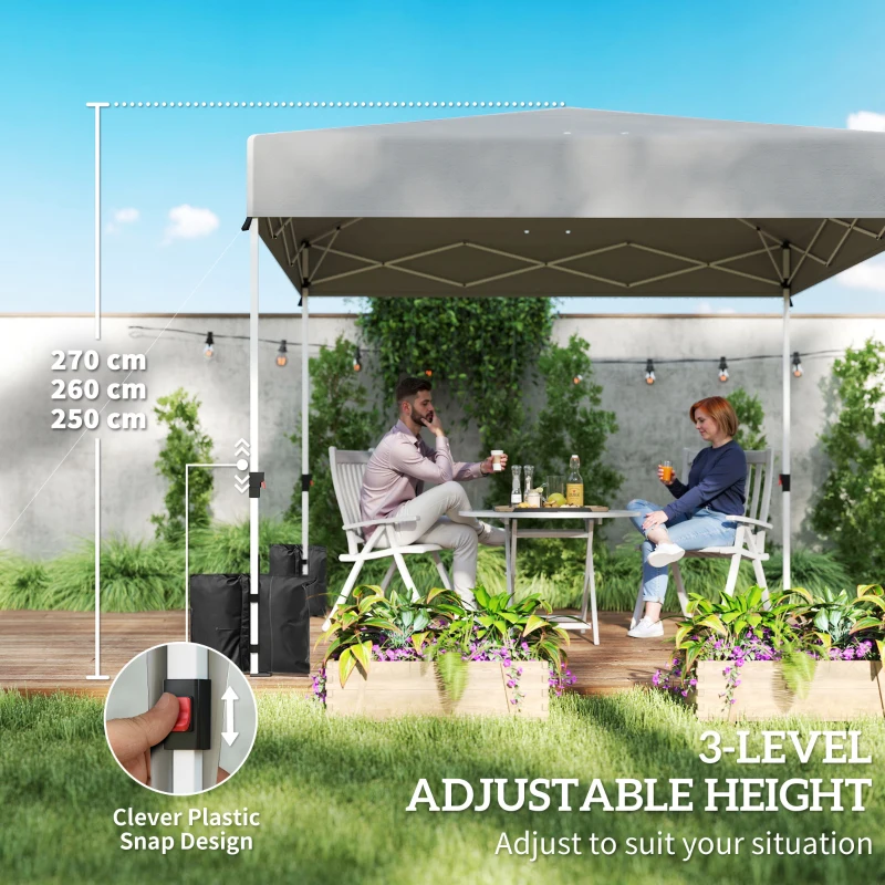 Outsunny 9.6 x 9.6 ft Pop Up Canopy Tent with 3 Sidewalls, UPF 50+ 1-Button Push Easy Setup Outdoor Instant Canopy, Light Grey