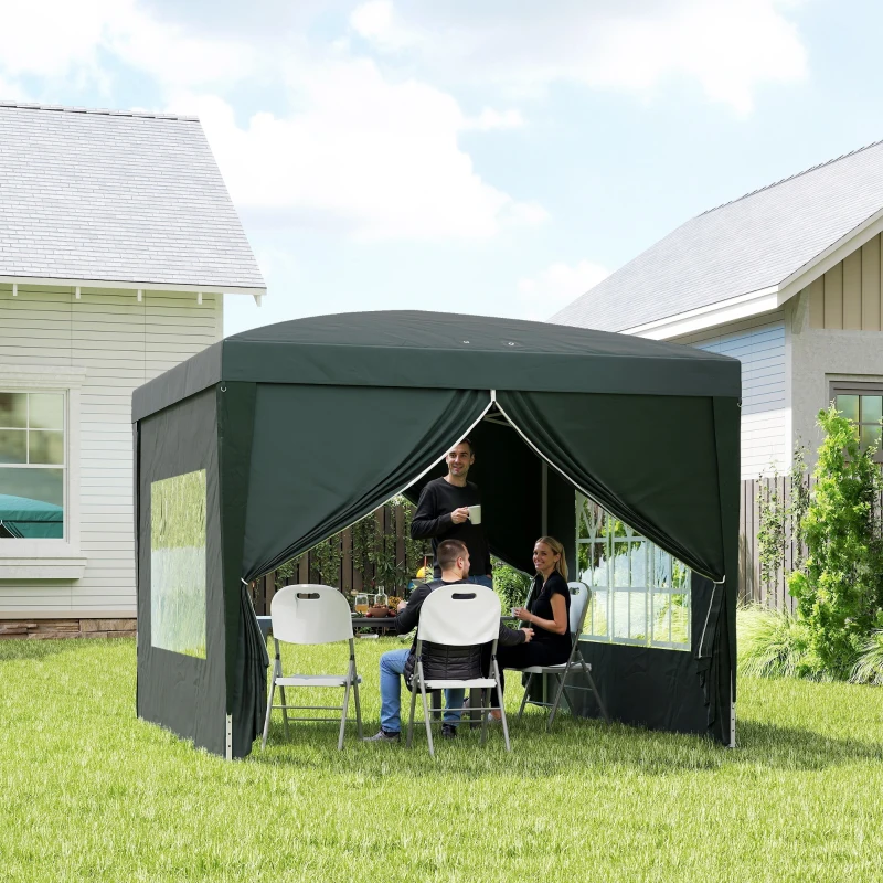 Outsunny 10'x10' Outdoor Pop Up Party Tent Wedding Gazebo Canopy with Carrying Bag (Dark Green)