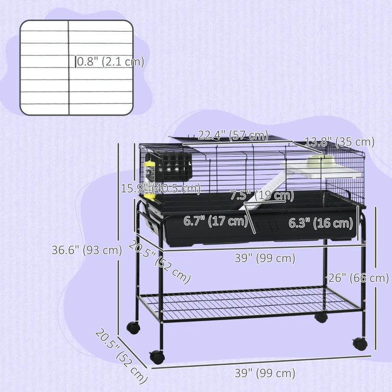 PawHut Small Animal Cage Deluxe Pet Habitat Rolling Rabbit Hutch for Bunny Guinea Pig Pet Mink Chinchilla