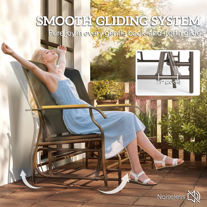 Outsunny Outdoor 2-Person Glider Bench, Outside Swing Glider Chair Loveseat with Breathable Mesh, Table, Steel Frame