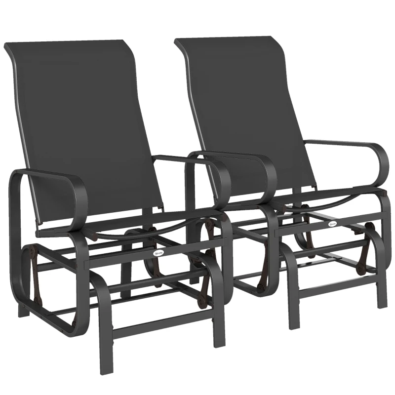 Outsunny Gliding Lounger Chair Set of 2, Single Rockers with Lightweight Metal & Mesh Construction, Black