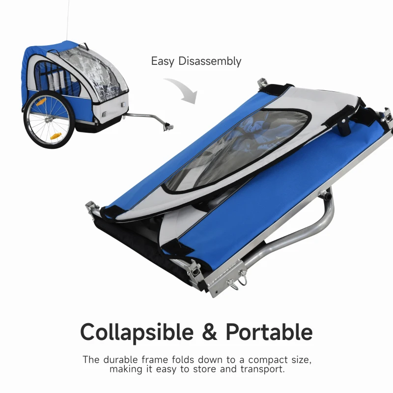Aosom 2-Seat Child Bike Trailer for Kids with a Strong Steel Frame, 5-Point Safety Harnesses, & Comfortable Seat, Blue