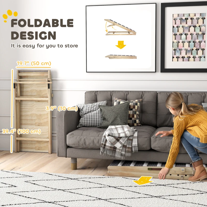 PawHut Dog Ramp for Couch, Foldable Pet Ramp for Small to Large Dog, 4 Adjustable Height from 14" to 20"