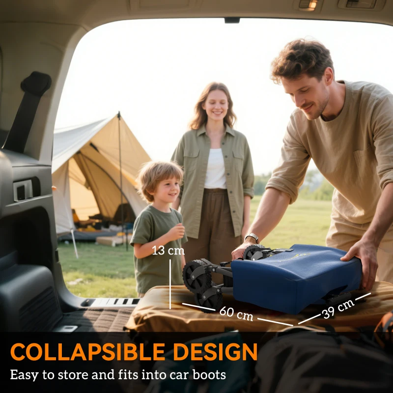 Outsunny Small Collapsible Folding Garden Cart, Heavy Duty Lawn Wagon with Universal Wheels and Adjustable Handle, Blue