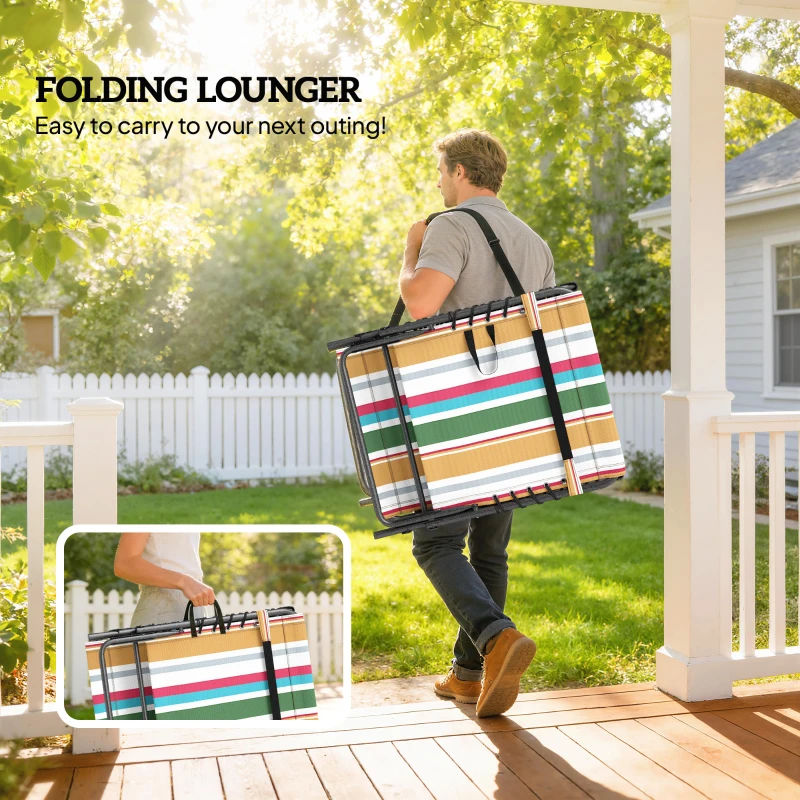 Outsunny Folding Outdoor Chaise Lounge Chair Tanning Chair with 5-Level Adjustable Back, Side Table, Pillow, Pocket, Mixed Color