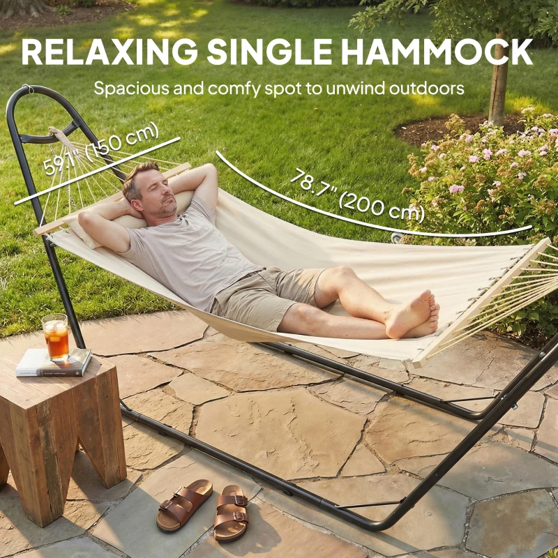 Outsunny Hammock with Stand, Heavy Duty Camping Hammock with Detachable Pillow and Spreader Bar, 264 lbs Capacity, Cream White