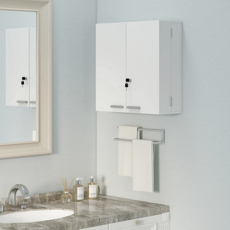 HOMCOM Wall Mount Medicine Cabinet, Bathroom Cabinet with 4 Tier Shelves, Lockable with 2 Keys for Kitchen, White