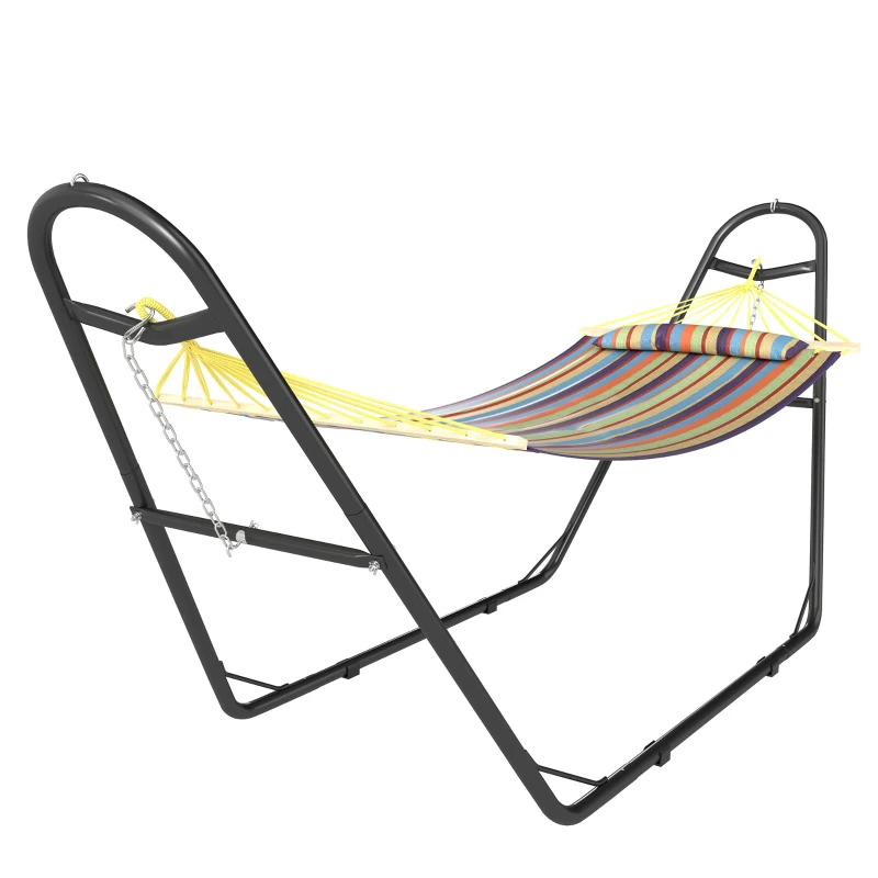 Outsunny Hammock with Stand, Heavy Duty Camping Hammock with Detachable Pillow and Spreader Bar, 264 lbs Capacity, Multicolor