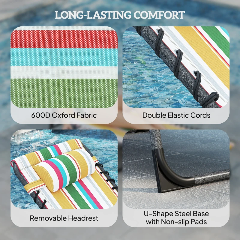 Outsunny Folding Outdoor Chaise Lounge Chair Tanning Chair with 5-Level Adjustable Back, Side Table, Pillow, Pocket, Mixed Color