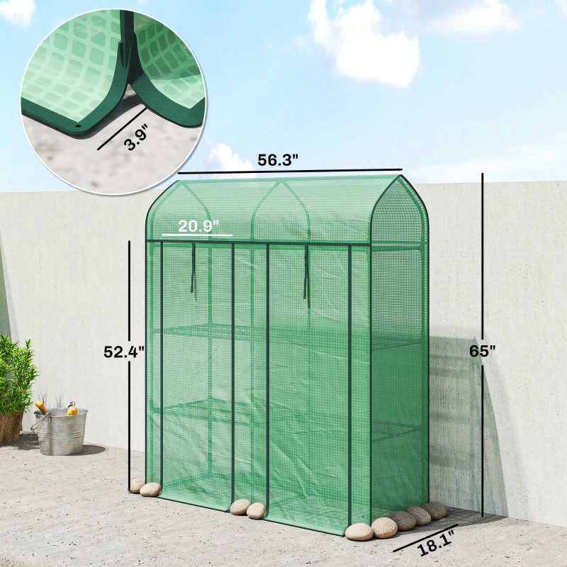 Outsunny 3 Tier Mini Greenhouse, Small Portable Greenhouse with 2 Roll-up Doors, 56.3" x 18.1" x 65", Green