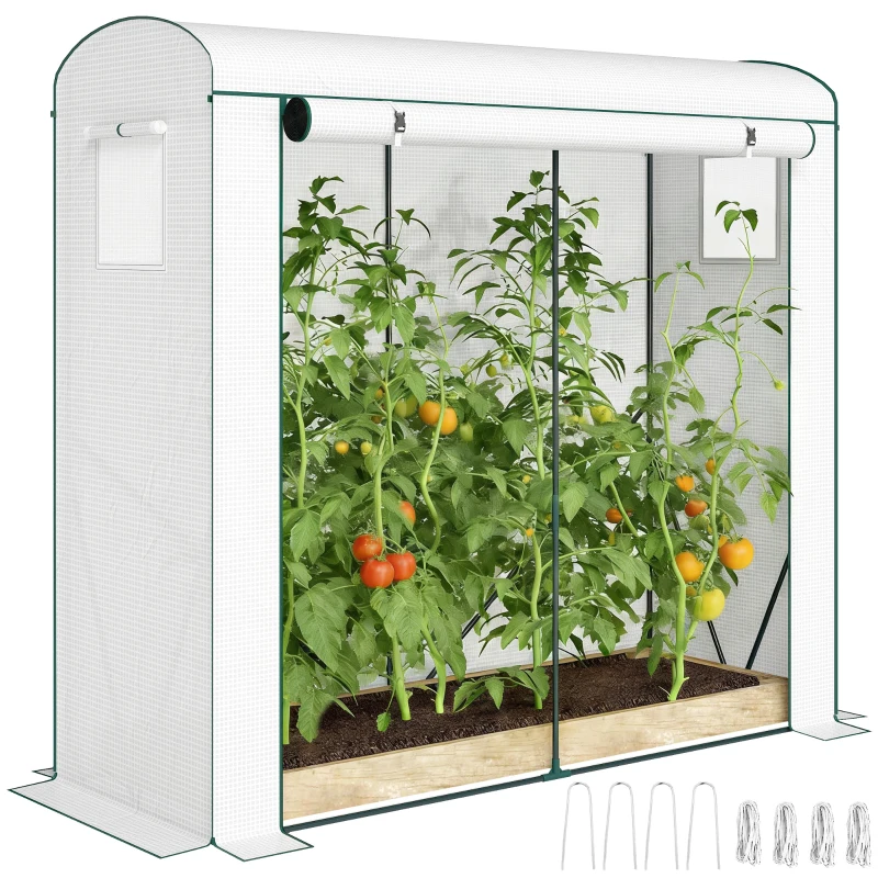 Outsunny Mini Greenhouse, Portable Greenhouse with Roll-Up Door and 2 Mesh Windows, PE Cover, 78.7" x 29.5" x 74", White
