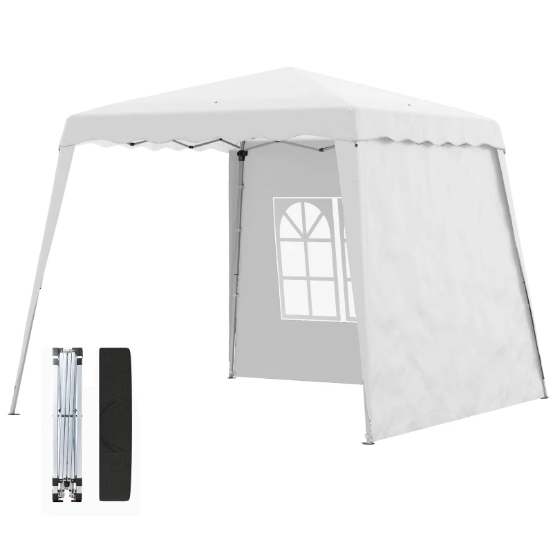Outsunny Pop Up Canopy Tent with 2 Sidewalls, UV50+ Tents for Parties, with Carry Bag, Slant Legs, 8 x 8ft Top/9.5 x 9.5ft Base