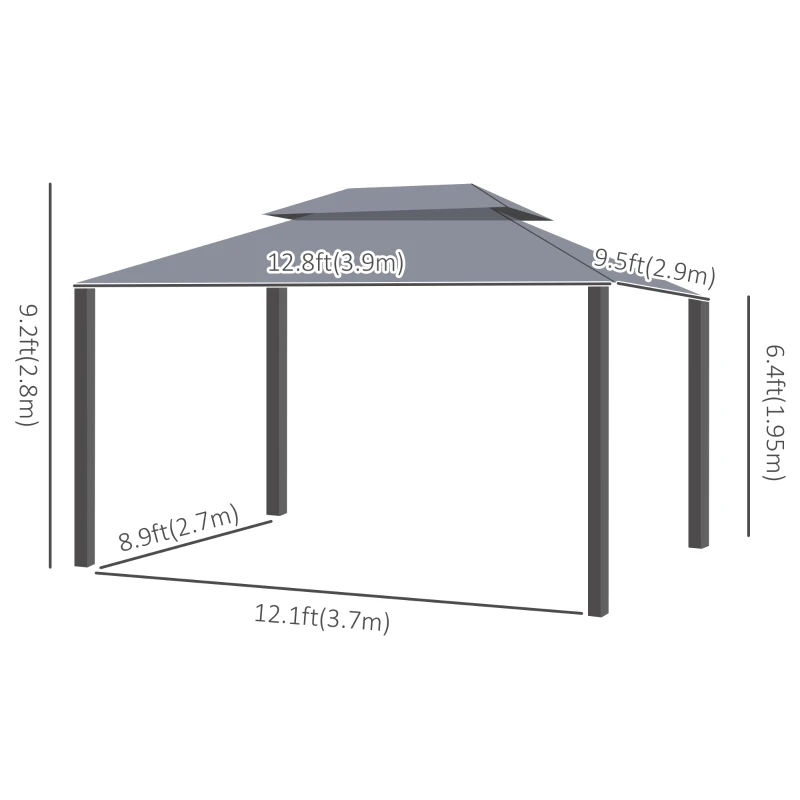 Outsunny 13' x 10' Patio Gazebo Canopy with 2-Tier Polyester Roof, Vented Mesh Sidewall & Strong Aluminum Frame, Grey