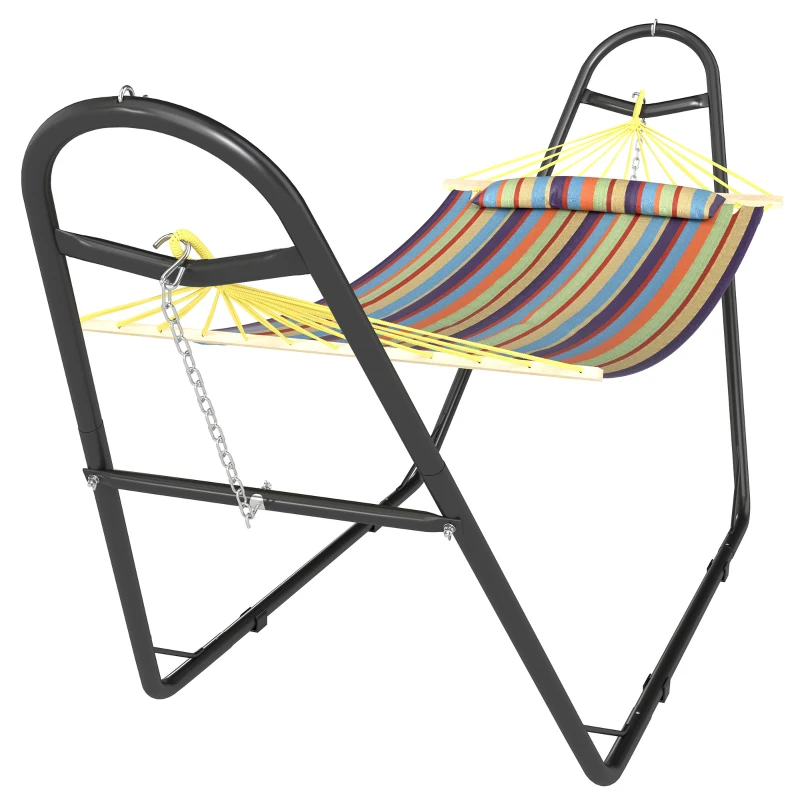 Outsunny Hammock with Stand, Heavy Duty Camping Hammock with Detachable Pillow and Spreader Bar, 264 lbs Capacity, Multicolor