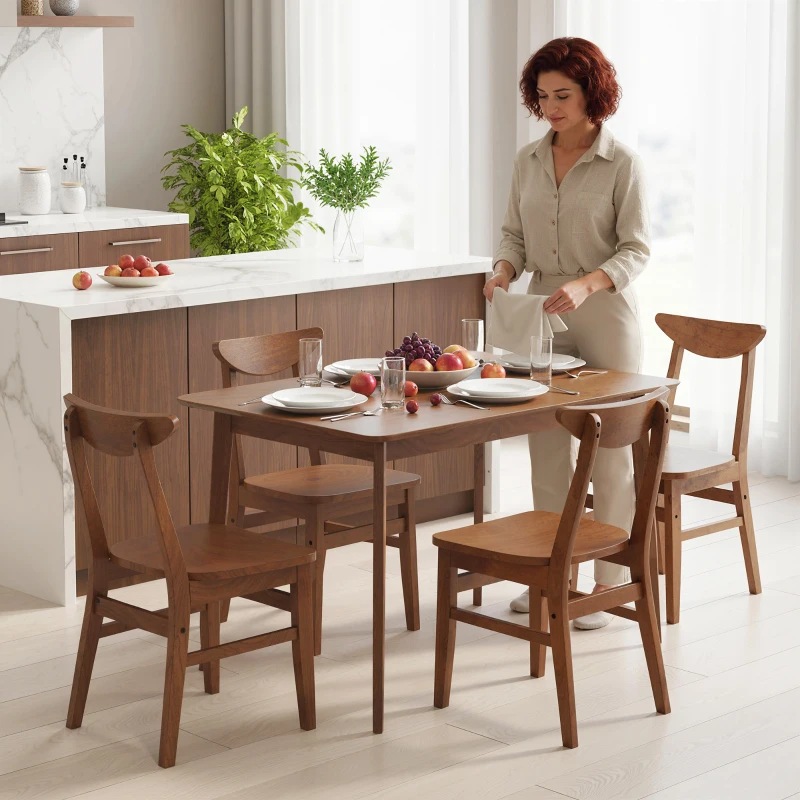 HOMCOM 5-Piece Solid Wood Dining Room Set for 4, Farmhouse Dinette Table Set with 4 Chairs for Small Space, Dining Room, Walnut