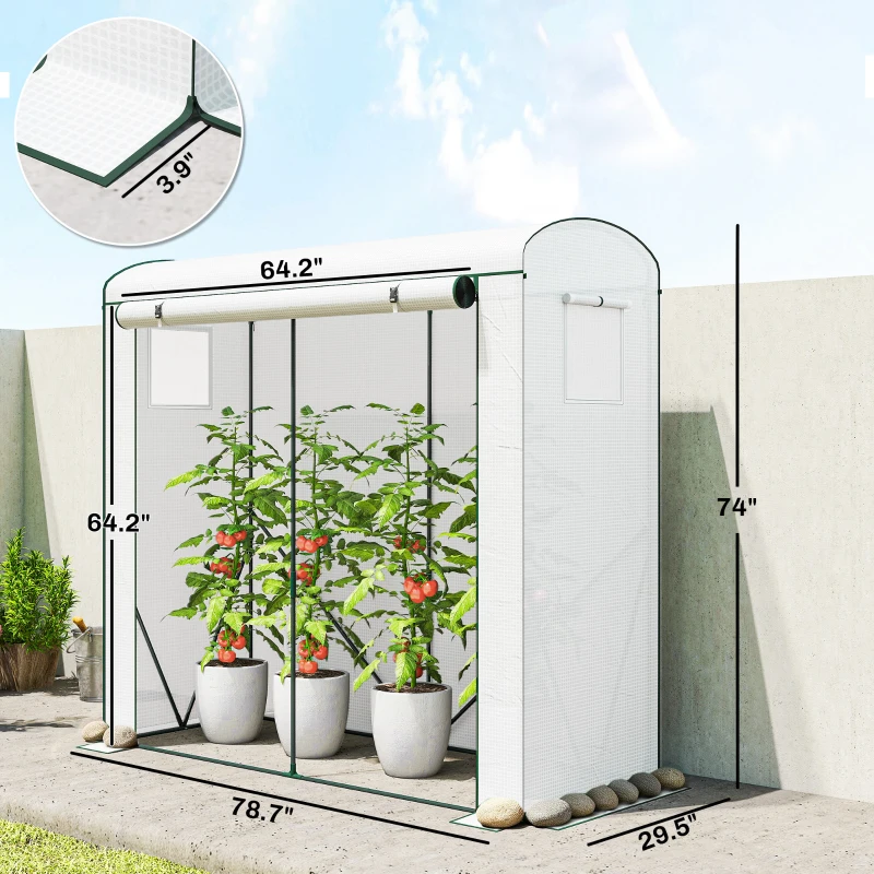 Outsunny Mini Greenhouse, Portable Greenhouse with Roll-Up Door and 2 Mesh Windows, PE Cover, 78.7" x 29.5" x 74", White