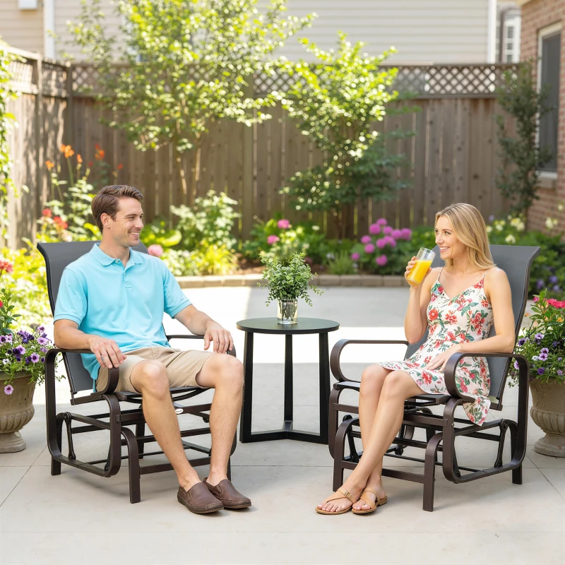 Outsunny Gliding Lounger Chair Set of 2, Single Rockers with Lightweight Metal & Mesh Construction, Gray