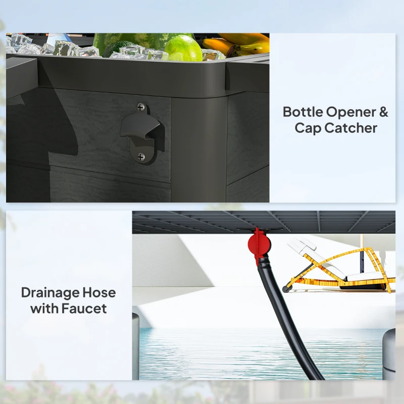 Outsunny 104 Quart Large Capacity Outdoor Cooler Cart, Patio Rolling Ice Chest with Bottle Opener Shelves Wheels, Black