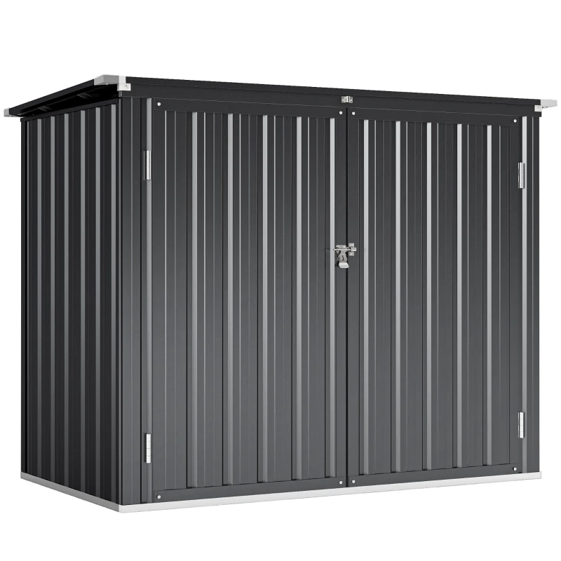 Outsunny Outdoor Storage Shed Lockable Galvanized Steel Garbage Bin Shed Lift-up Lid for 2 Trash Cans