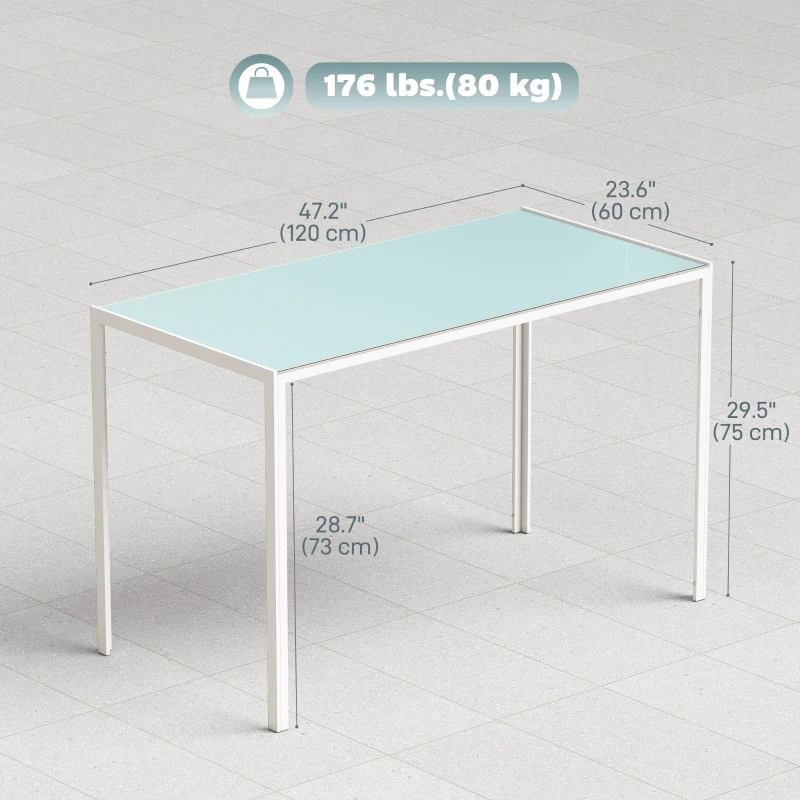 HOMCOM Rectangular Kitchen Table for 4 People, Dining Table with Tabletop Tempered Glass for Dining Room, Living Room, White