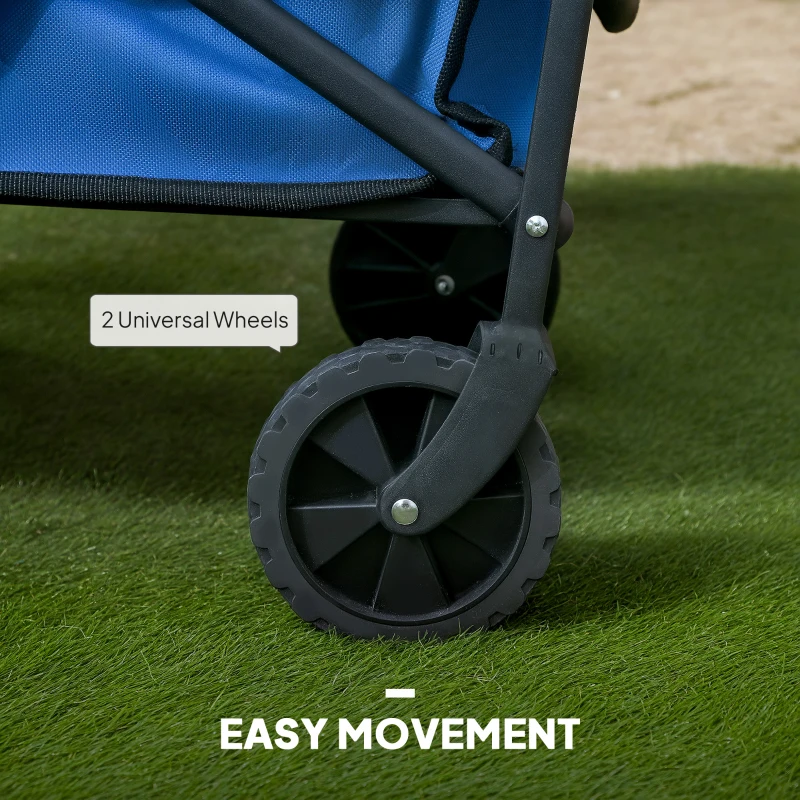 Outsunny Collapsible Folding Garden Cart, Heavy Duty Lawn Wagon with Universal Wheels and Adjustable Handle, Blue