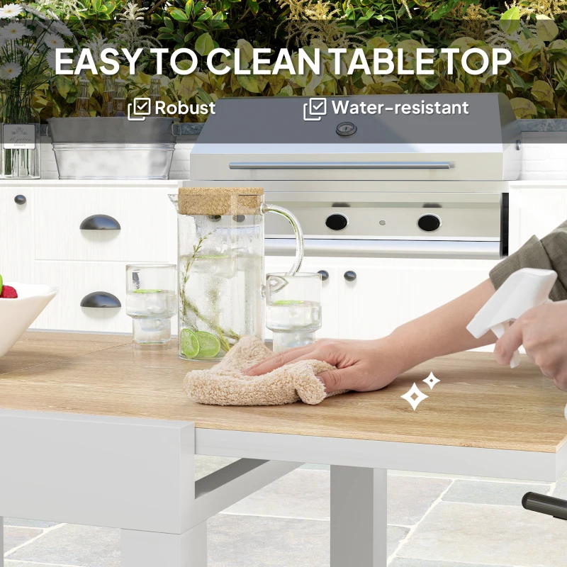 Outsunny Extendable Patio Dining Table, Aluminum Frame Outdoor Patio Table with Faux Wood Top for Garden Backyard, Natural Wood