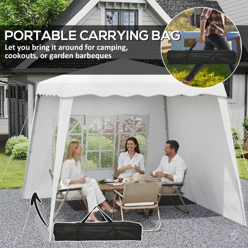 Outsunny Pop Up Canopy Tent with 2 Sidewalls, UV50+ Tents for Parties, with Carry Bag, Slant Legs, 8 x 8ft Top/9.5 x 9.5ft Base